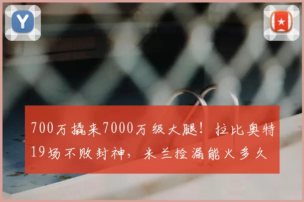 700万撬来7000万级大腿！拉比奥特19场不败封神，米兰捡漏能火多久_攻防_核心_中场